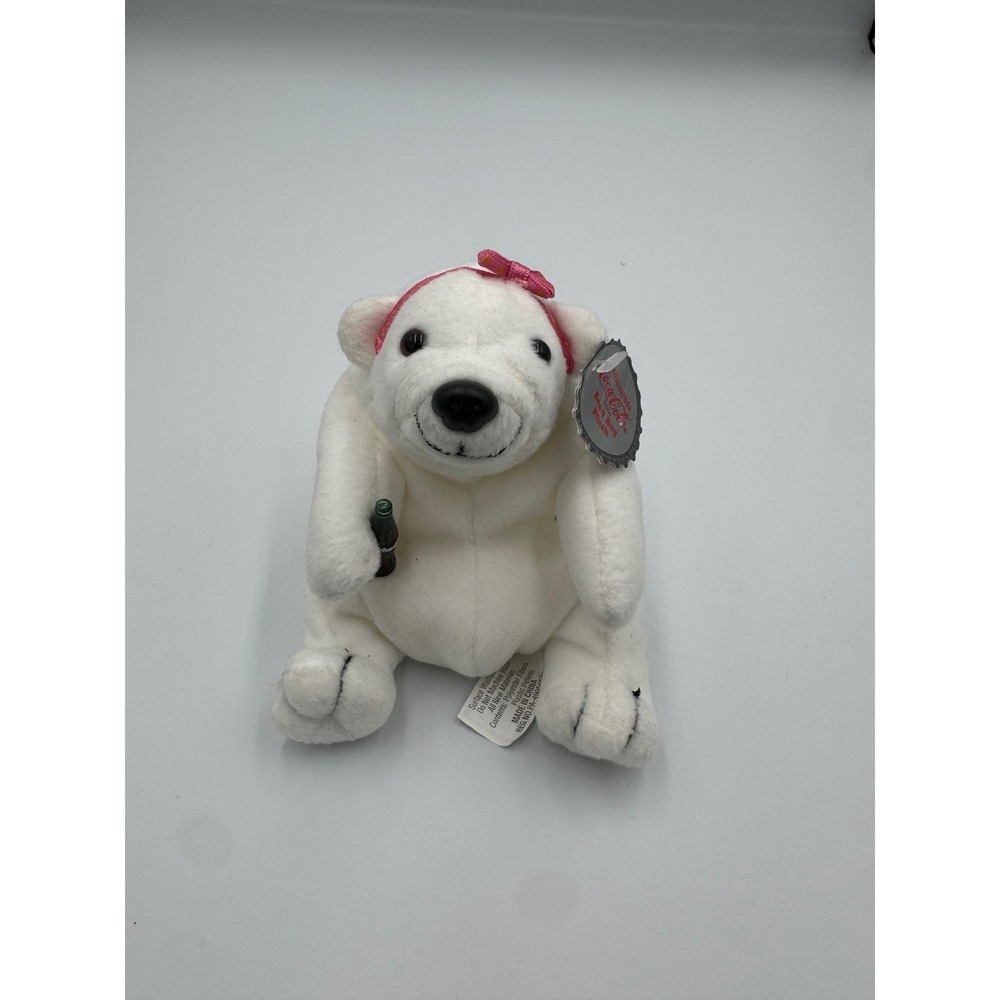 Vintage 1997 Coca-Cola‎ Polar Bear Bean Bag Plush Pink Bow Style 0110 White 3